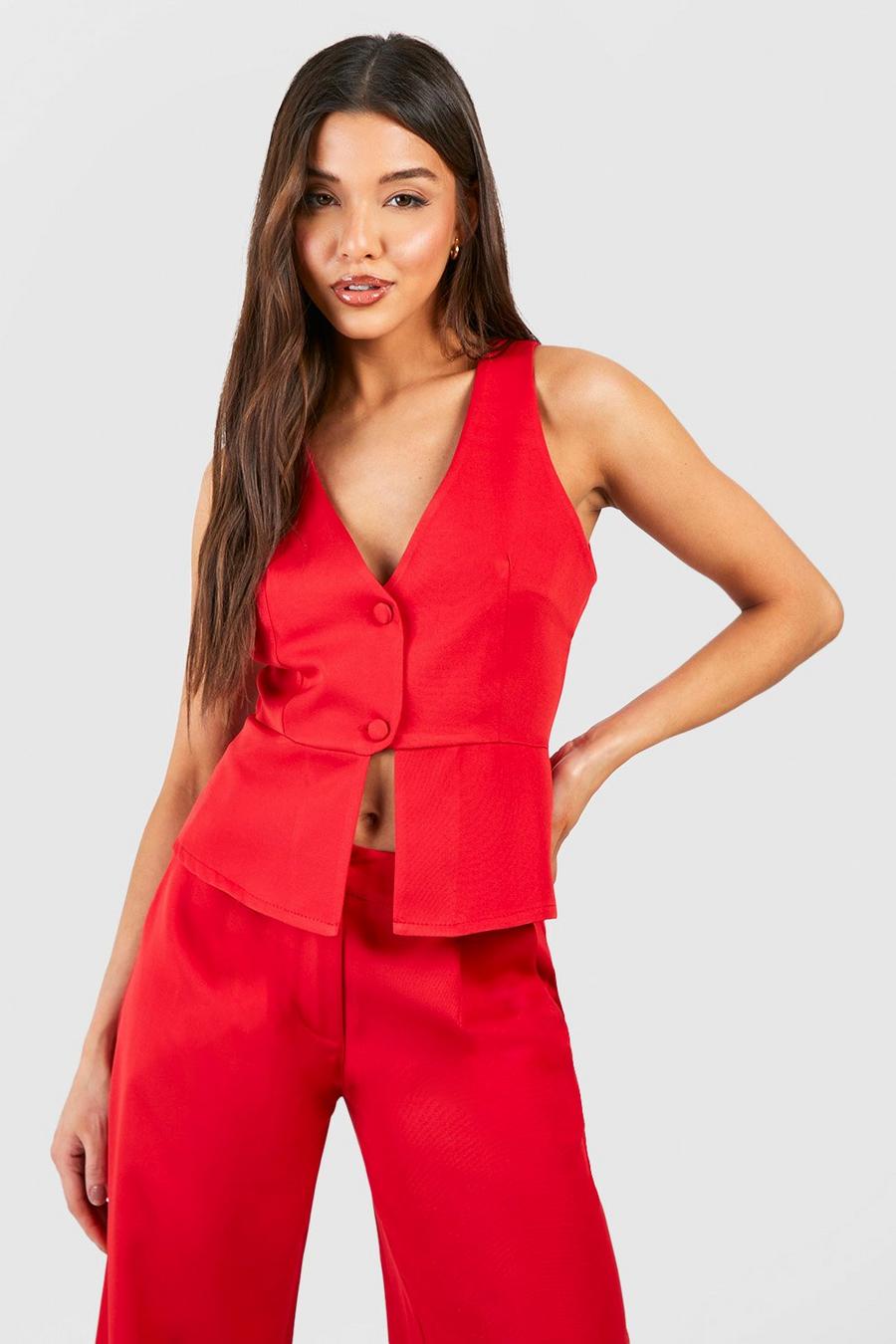 Red Pep Hem Tailored Fitted Vest image number 1