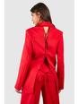 Red Lace Up Open Back Double Breasted Blazer