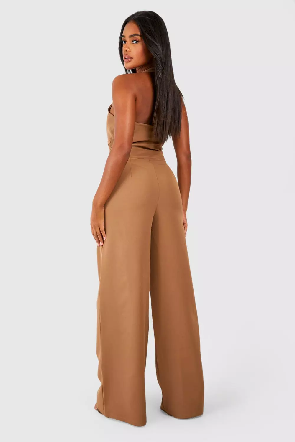 Stone Contrast Button Tailored Waistcoat Jumpsuit  alternative image