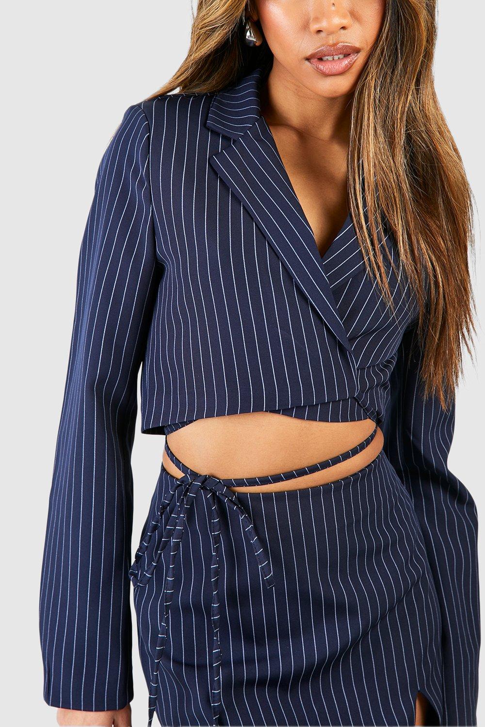 Navy cropped sales blazer womens