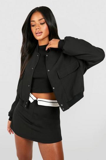 Black Woven Pocket Detail Relaxed Fit Bomber Jacket