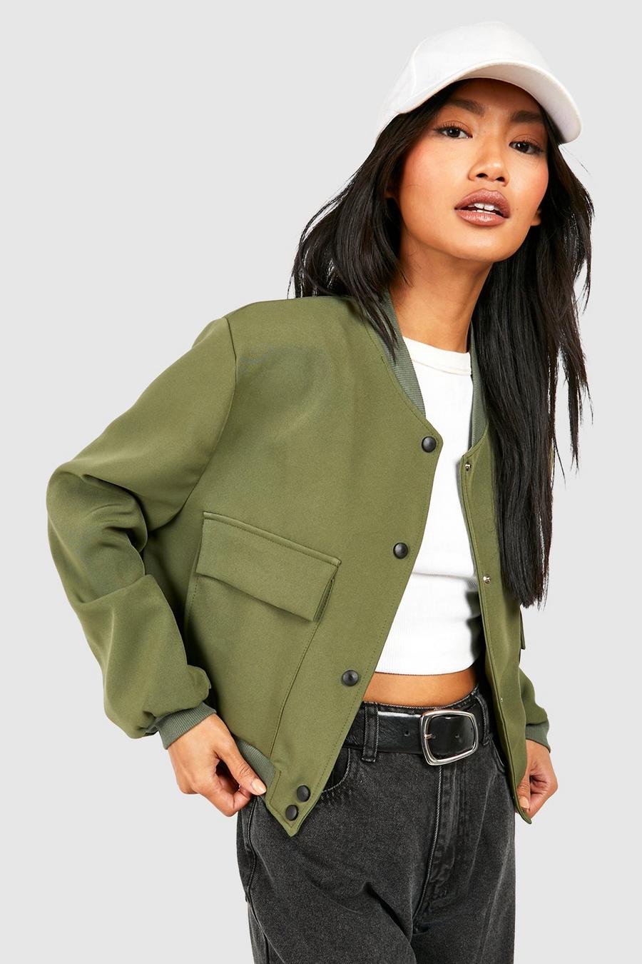 Khaki Woven Pocket Detail Relaxed Fit Bomber Jacket image number 1