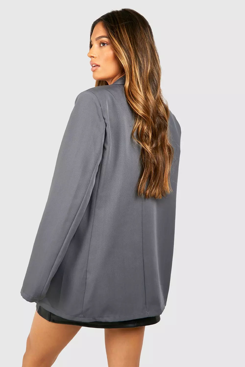 Charcoal Basic Double Button Single Breasted Oversized Blazer alternative image