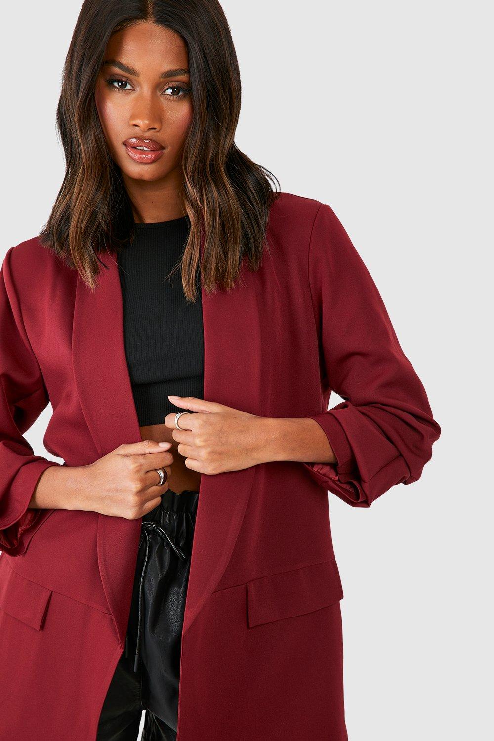 Boohoo ruched sleeve on sale blazer