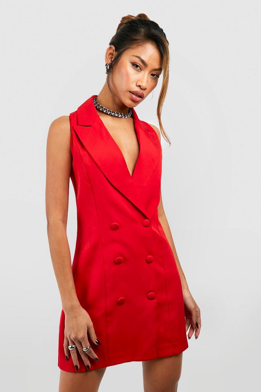Red röd Sleeveless Contour Fitted Blazer Dress