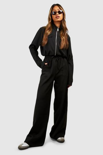 Elasticated Waist Slouchy Wide Leg Pants black