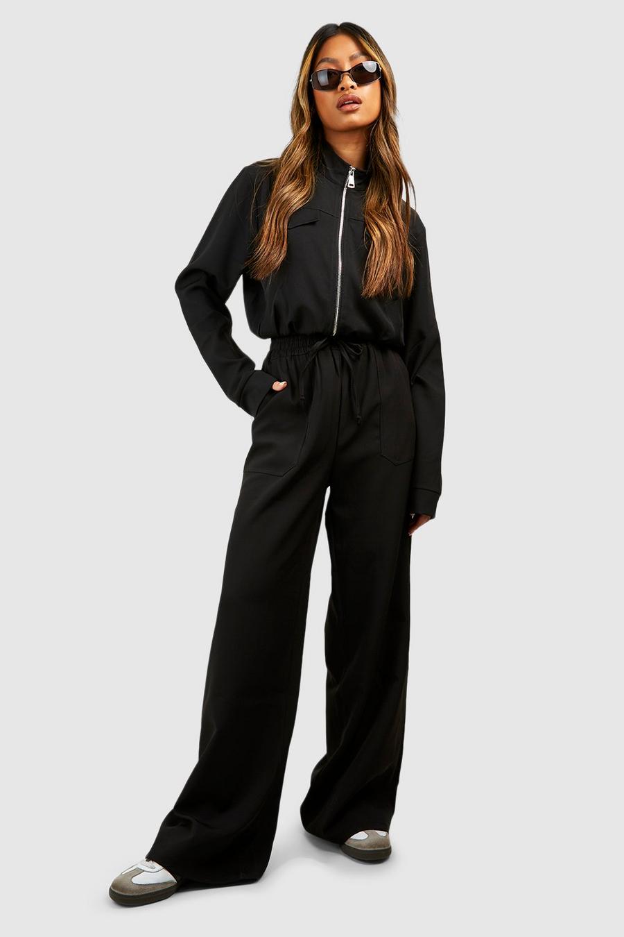 Black Elasticated Waist Slouchy Wide Leg Trousers image number 1