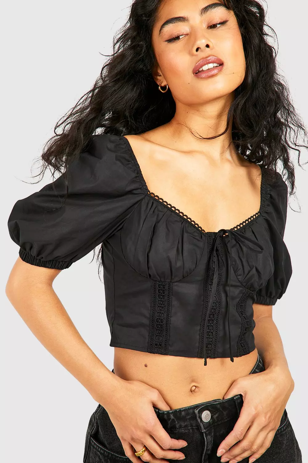 Cotton corset top - Black - Ladies