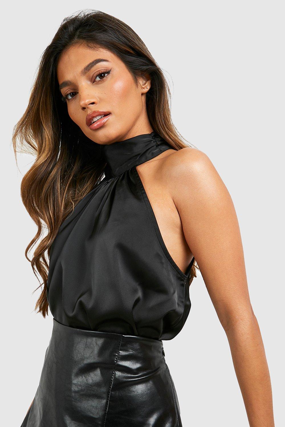 Satin High Neck Halter Top