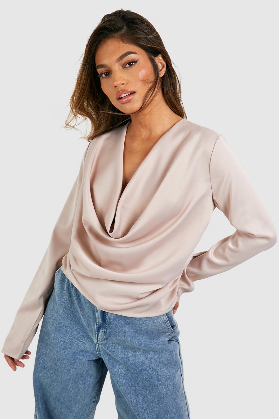 Champagne Satin Cowl Blouse  image number 1