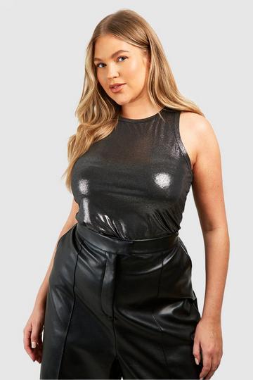 Silver Plus Metallic Racer Vest Top