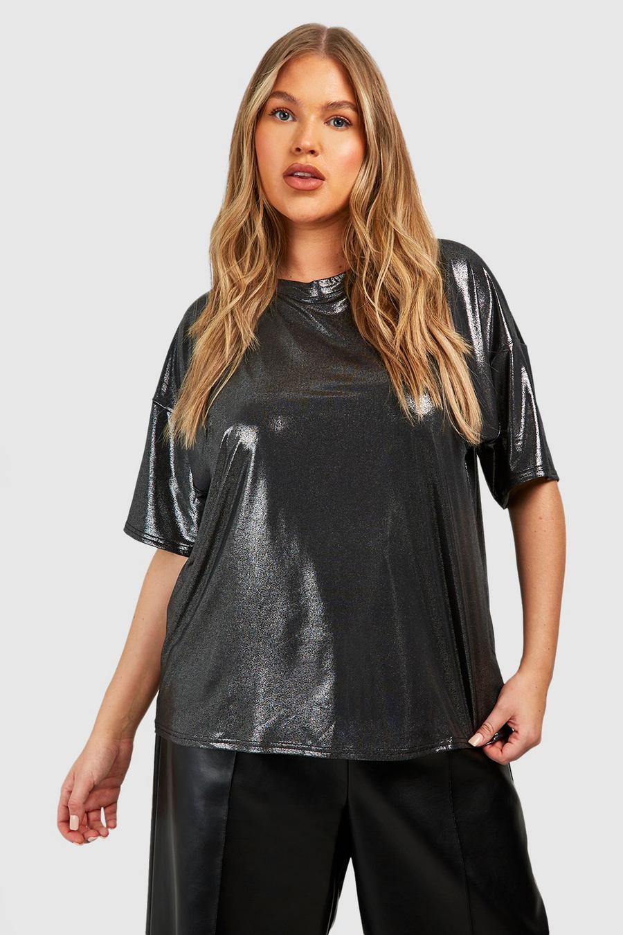 T-shirt Plus Size oversize metallizzata, Silver image number 1