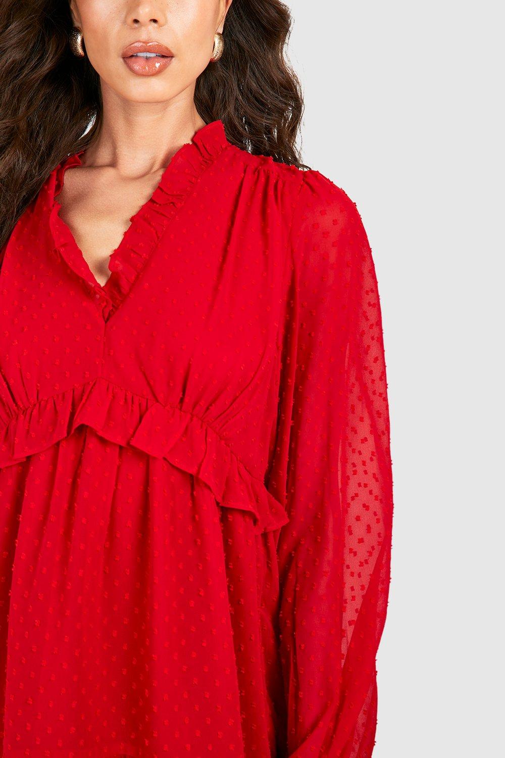 Boohoo red hot sale frill dress