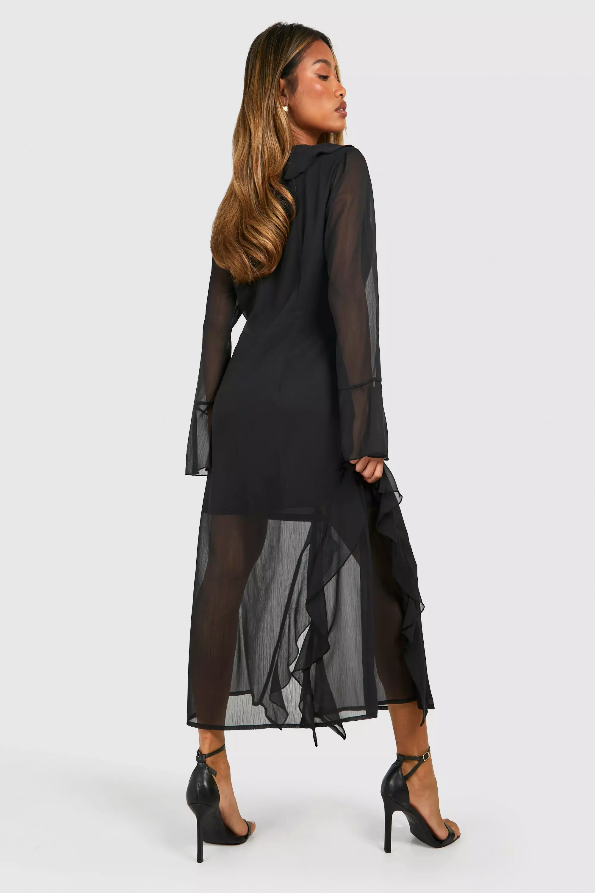 Black Chiffon Frill Midi Smock Dress alternative image