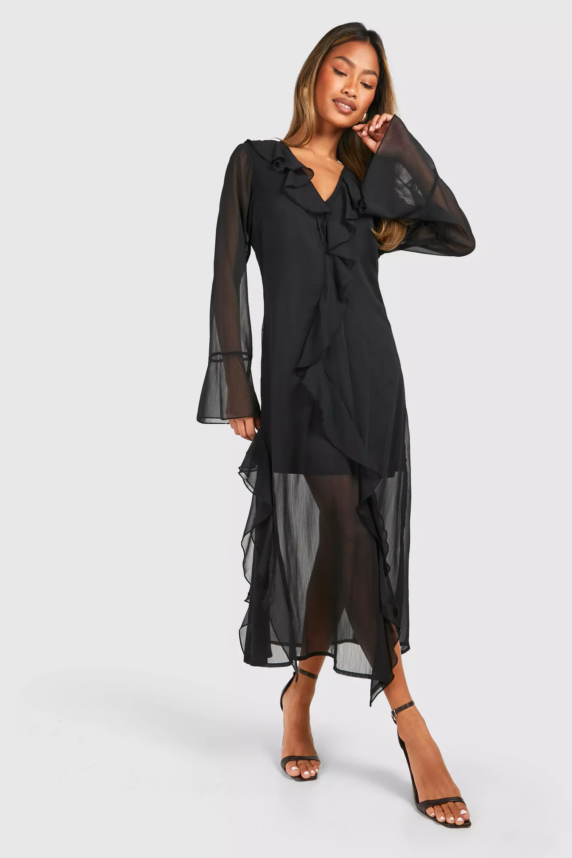 Black Chiffon Frill Midi Smock Dress alternative image