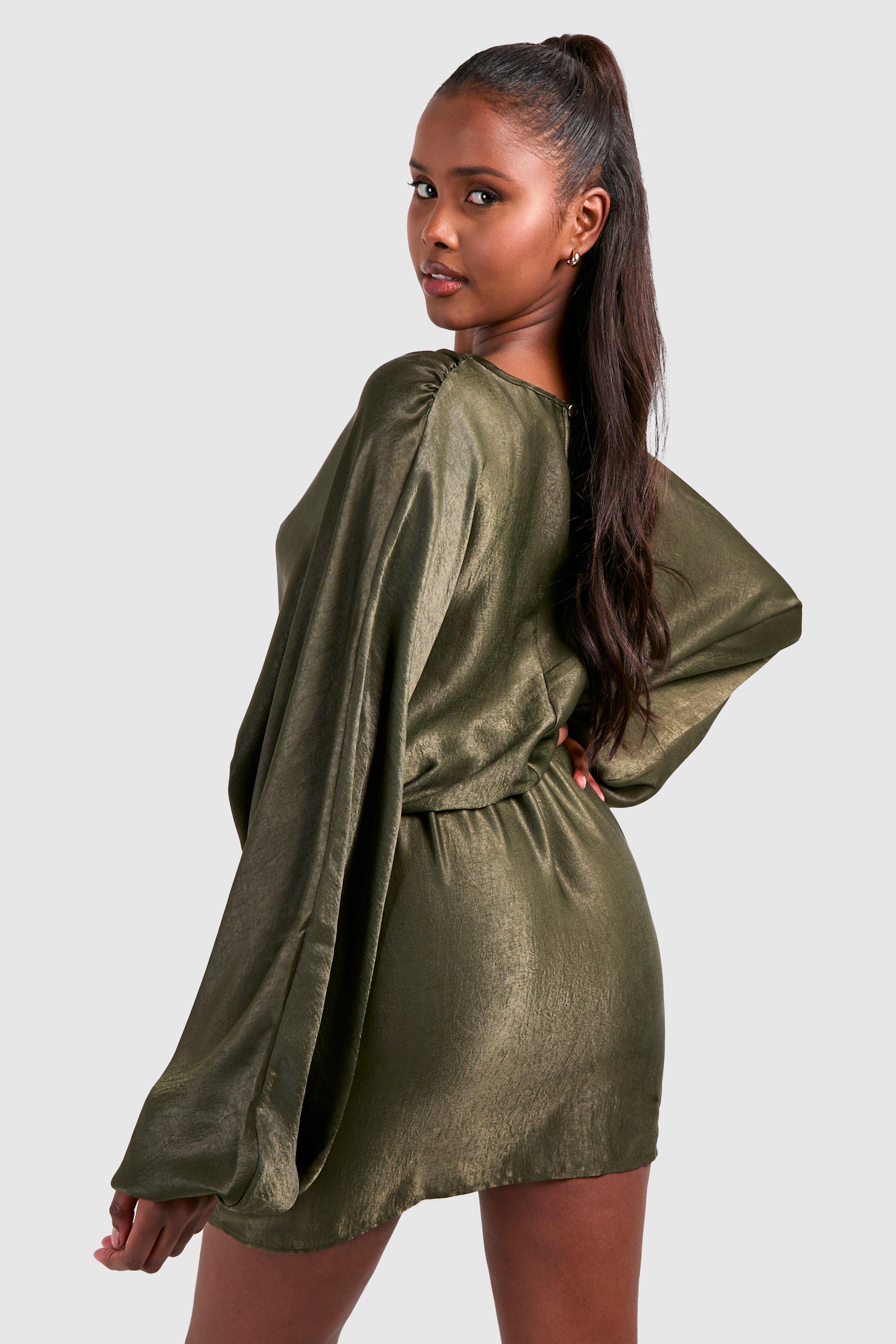 Hamered Satin Blouson Mini Dress