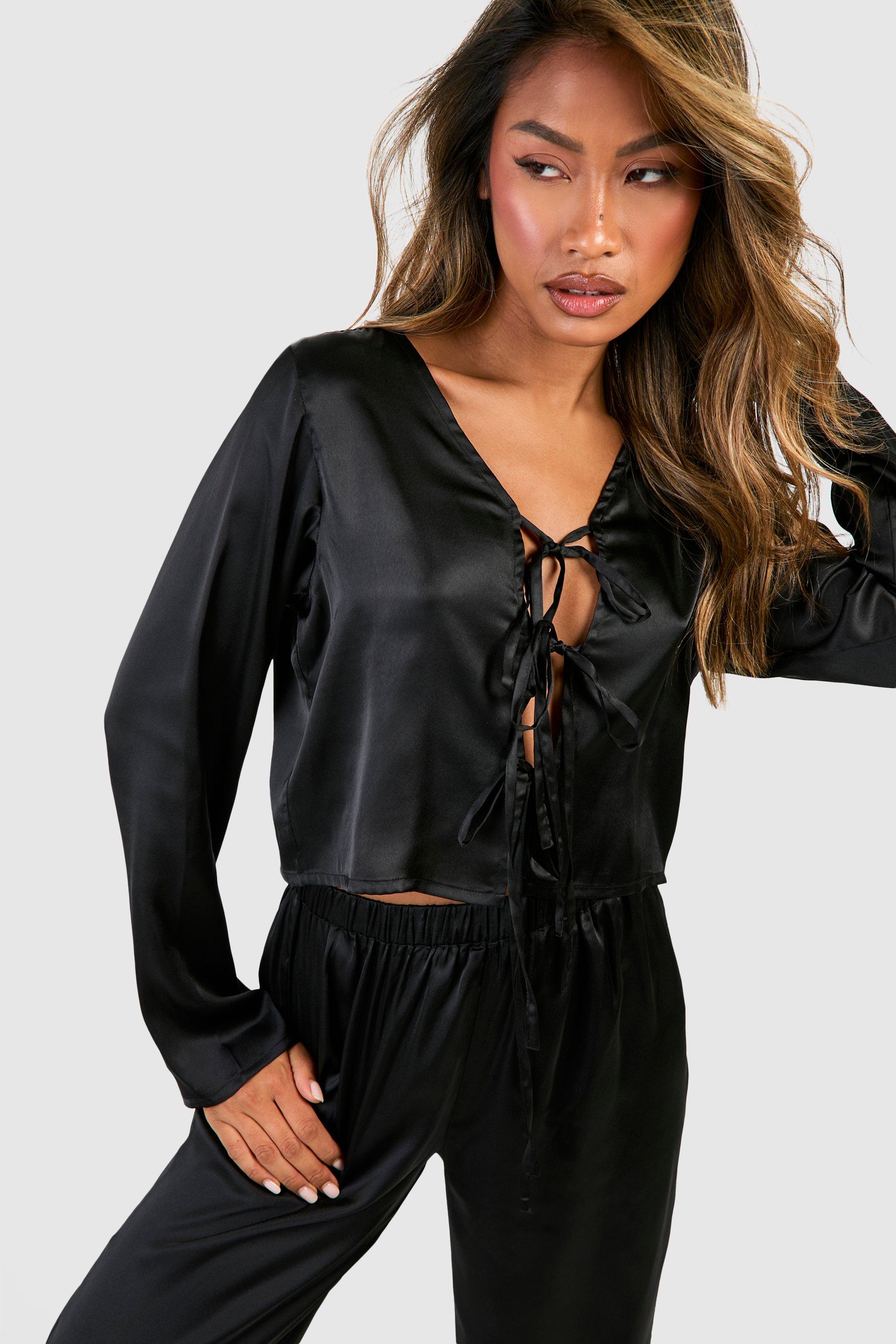 Satin black pyjama set sale