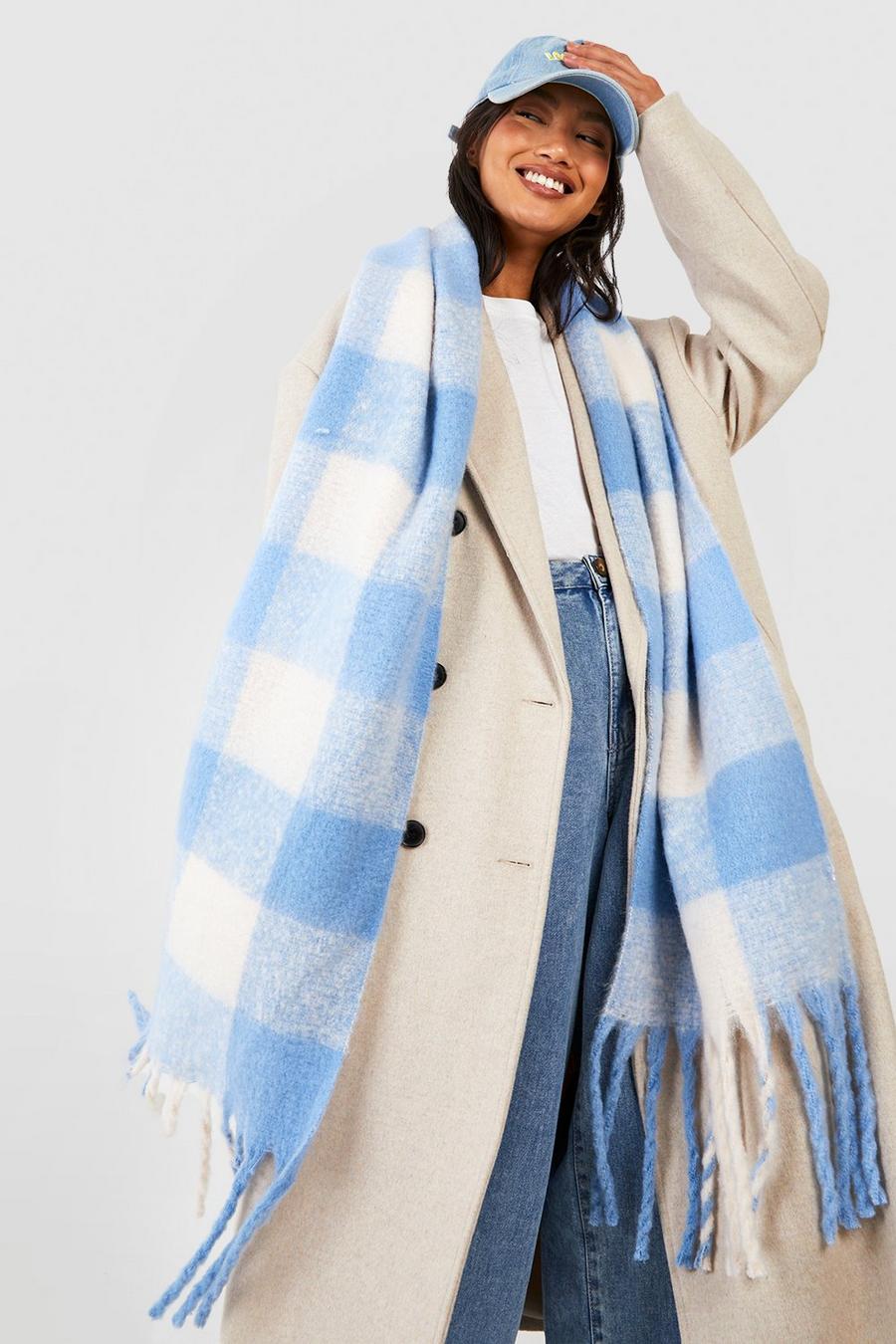 Light blue Check Chunky Knit Scarf image number 1
