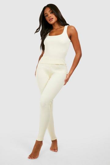 Cream White Rib Lounge Leggings