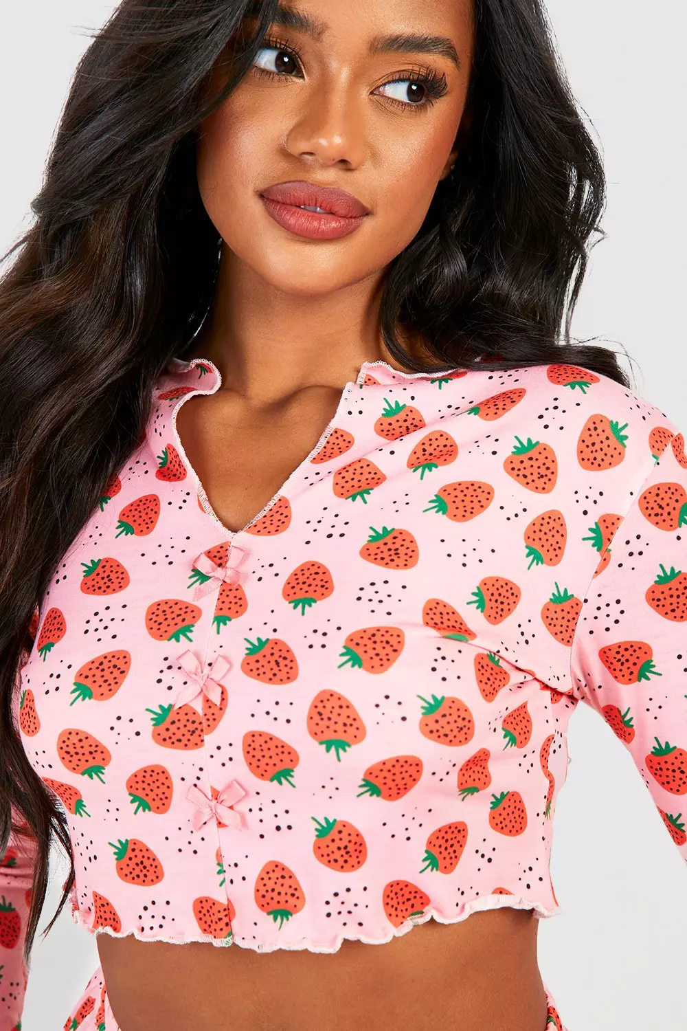 Red Strawberry Print Button Front Pyjama Set alternative image