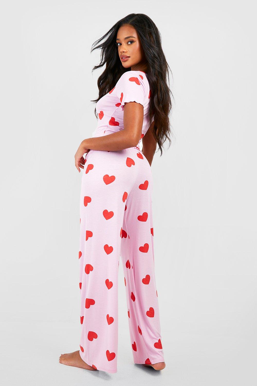 Heart Print Button Front Pjs