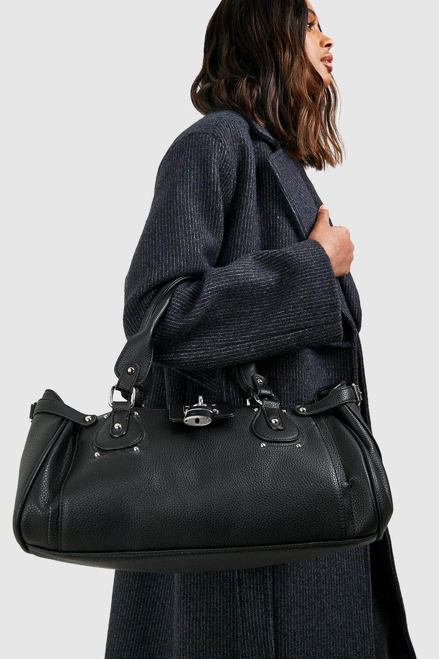 Black Oversized Tote Bag Met Hangslot