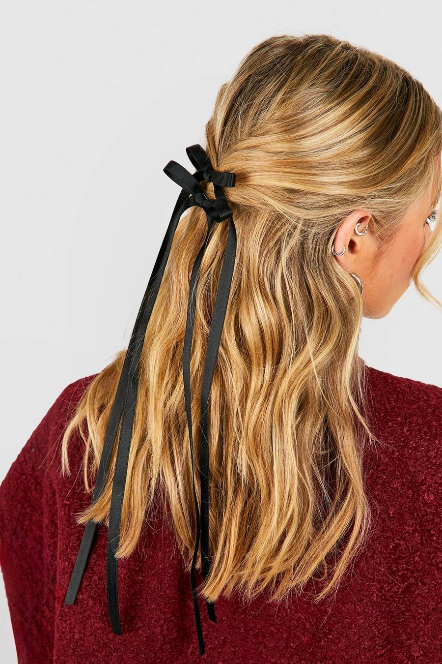 Black Satin Bow Hair Clips  image number 1