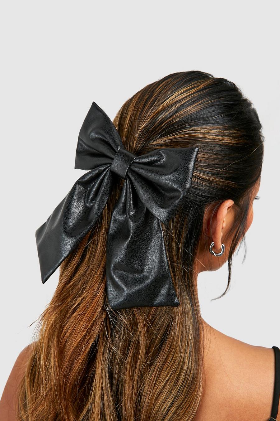 Black noir Pu Oversized Hair Bow 