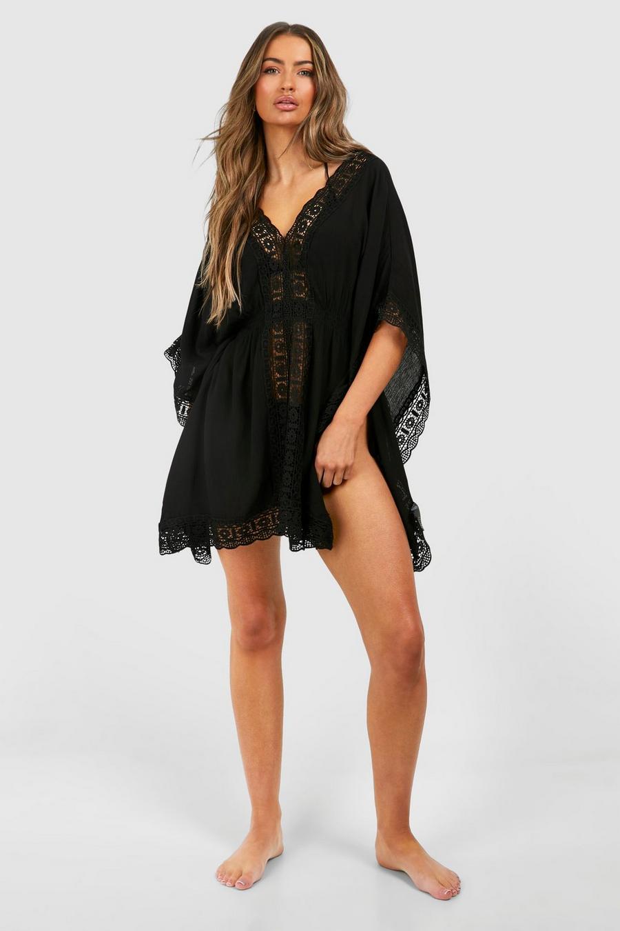 Black Lace Trim Cheesecloth Beach Dress image number 1