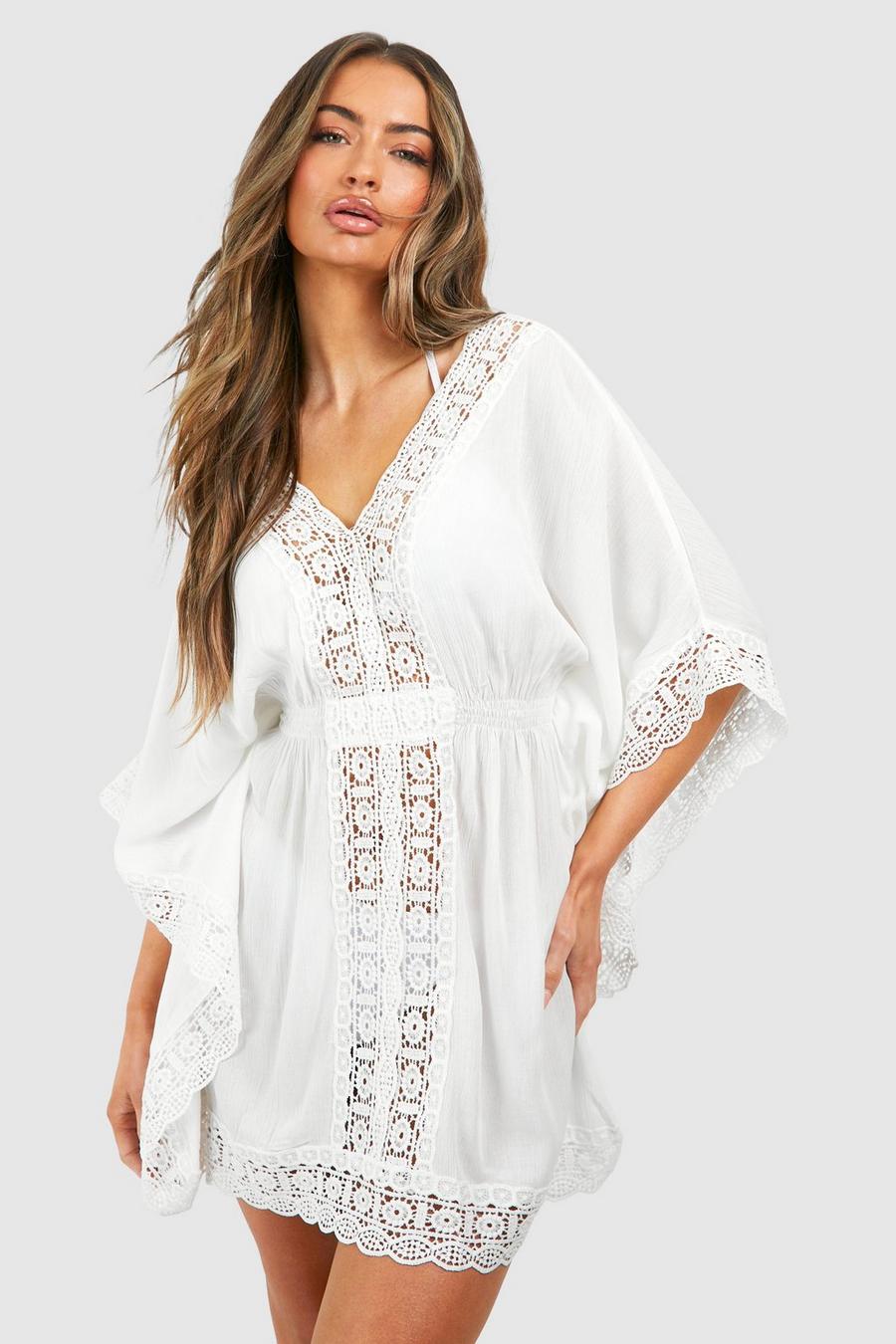 White Lace Trim Cheesecloth Beach Dress image number 1