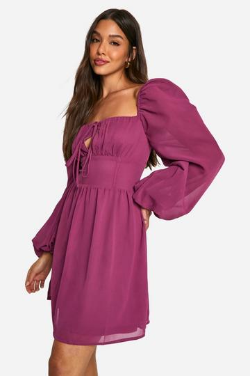 Purple Ruched Bust Mini Milkmaid Dress