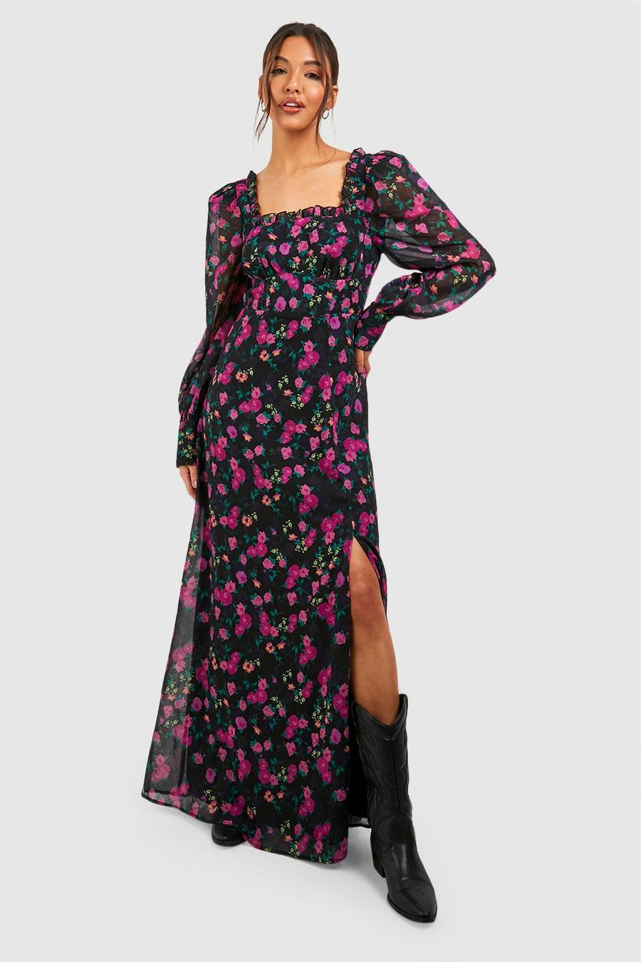 Vestido maxi estilo mesonera estilo corsé con estampado de flores, Pink image number 1