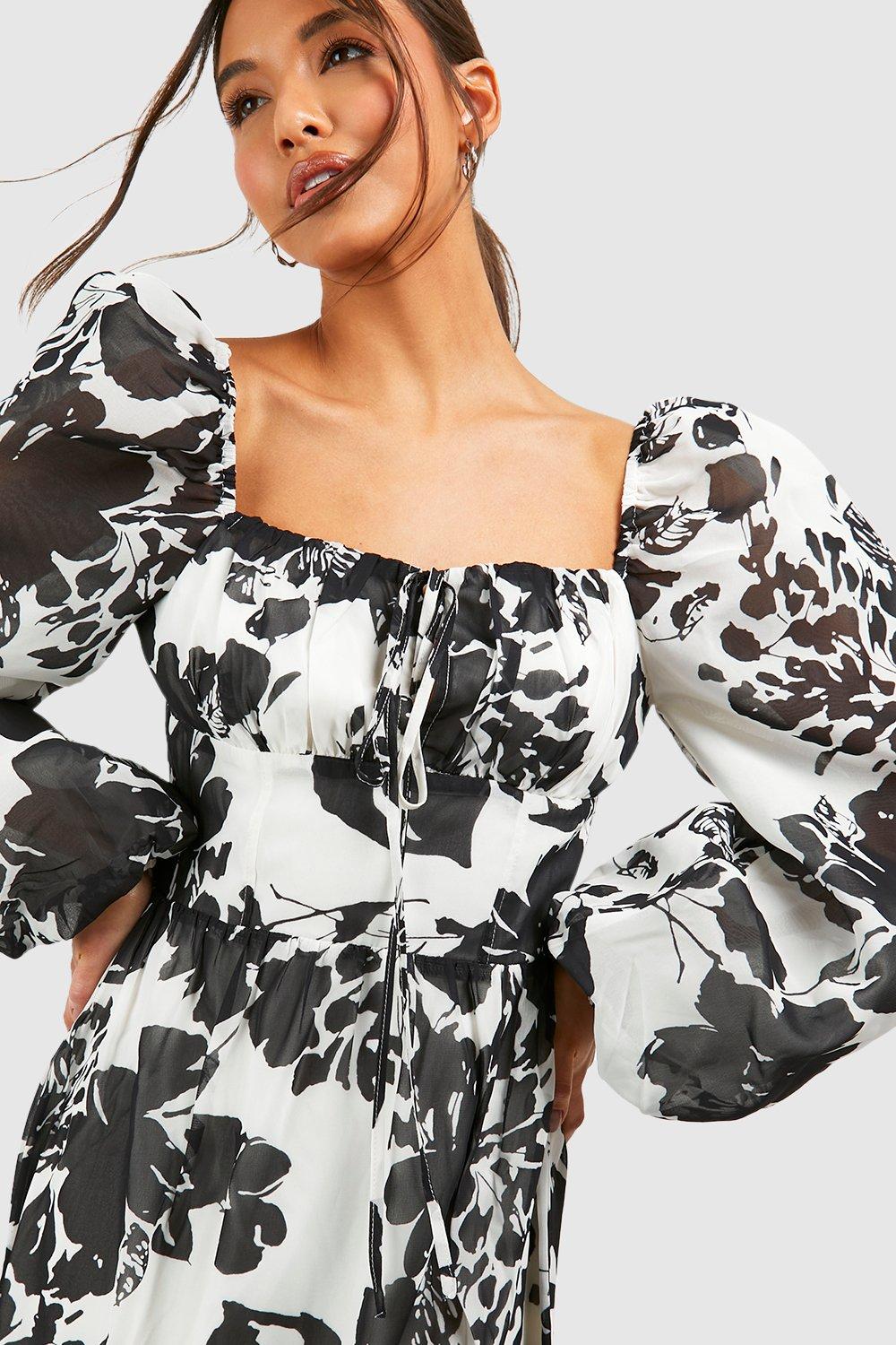 Floral Rouched Bust Mini Milkmaid Dress