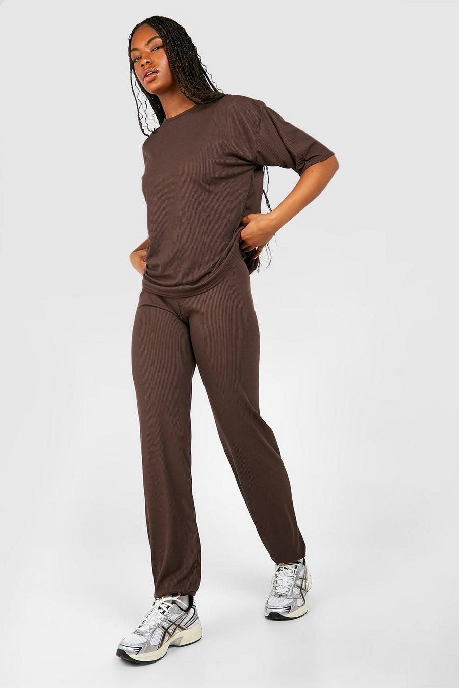 Chocolate Tall Brushed Rib Cuff Jogger image number 1