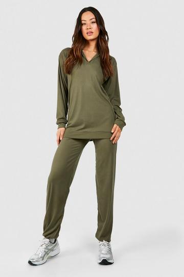 Khaki Tall Brushed Rib Cuff Jogger