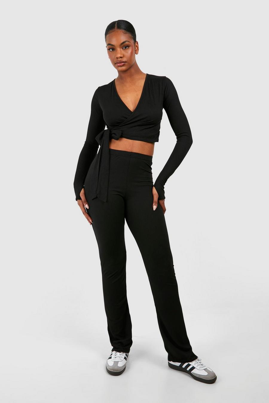 Black Tall Brushed Rib Flare Trouser image number 1