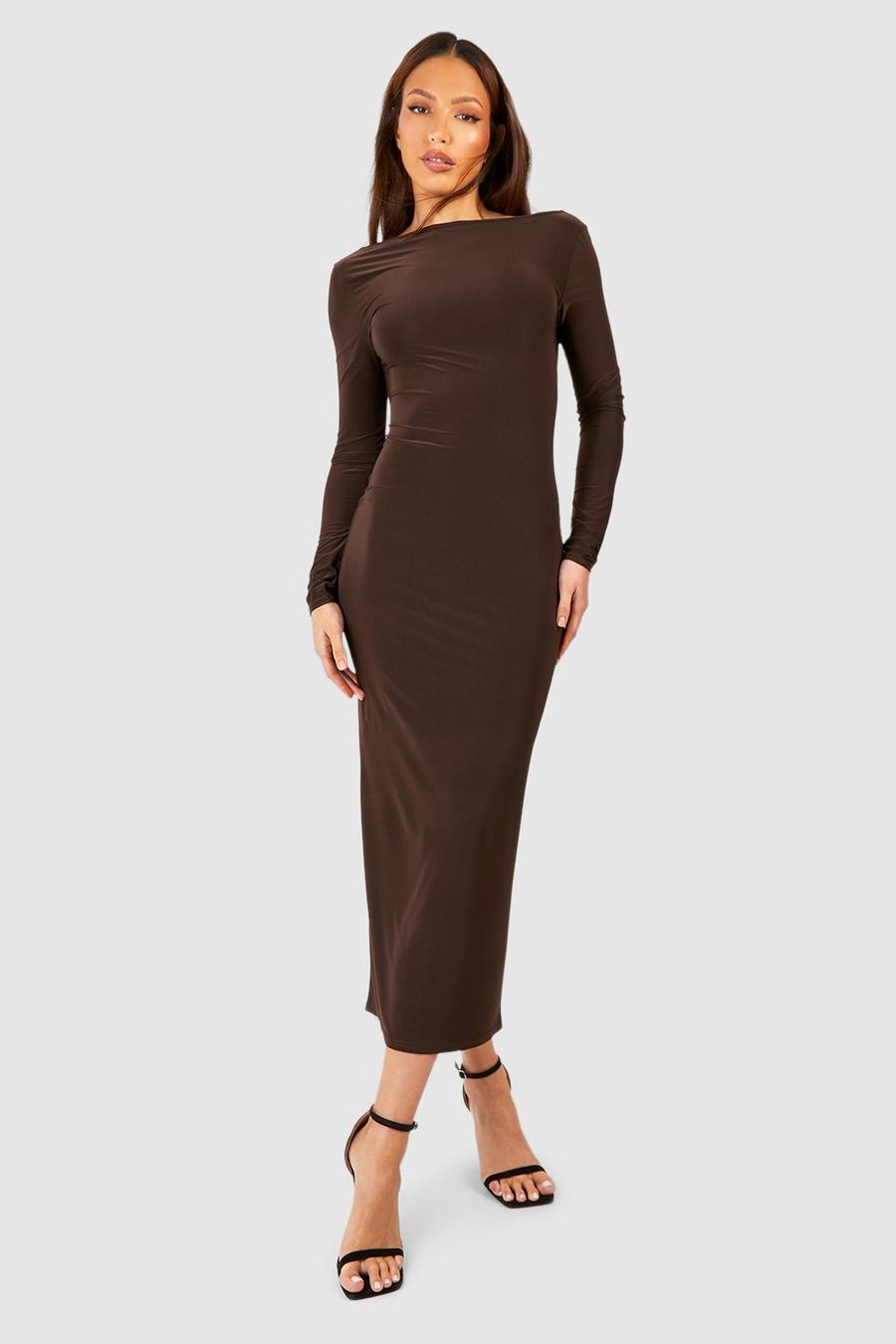 Chocolate Tall O Ring Detail Open Back Midi Dress image number 1