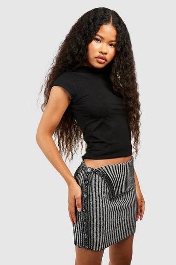 Petite Two Tone Rib Knit Mini Skirt black