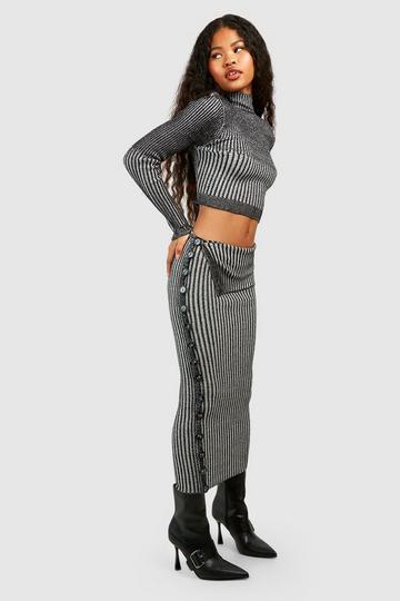 Petite Two Tone Rib Knit Maxi Skirt black