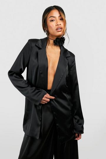 Black Premium Satin Relaxed Fit Blazer