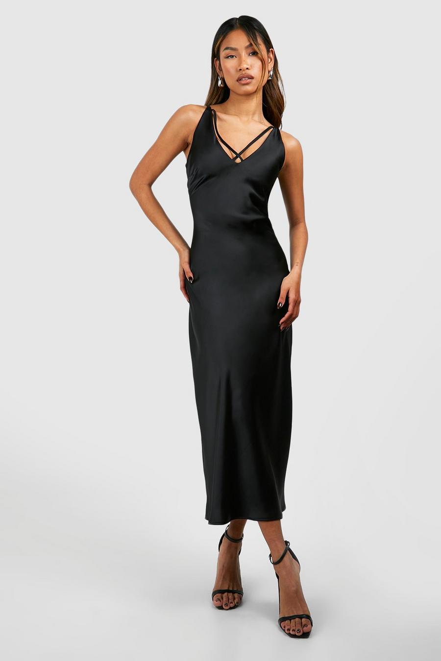 Black Premium Satin Slip Dress image number 1