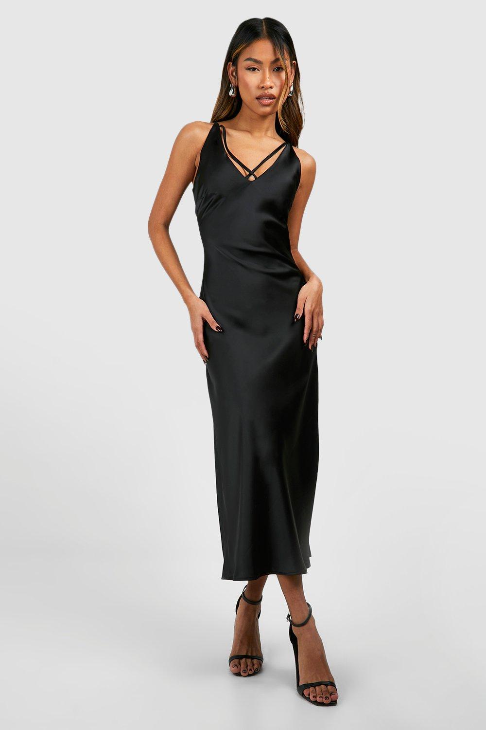 Satin Slip Dress - Black - Ladies