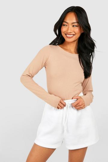 Basic Cotton Crew Neck Long Sleeve Bodysuit camel