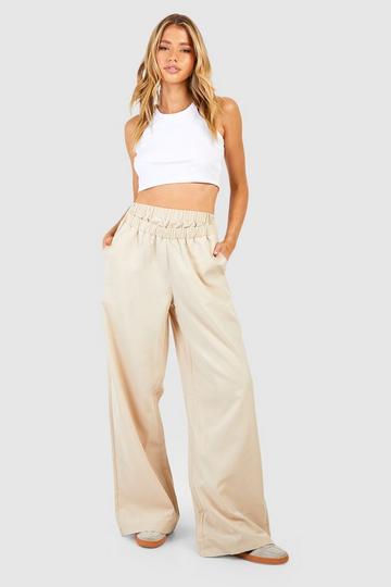 Stone Beige Dual Waist Band Wide Leg Trouser