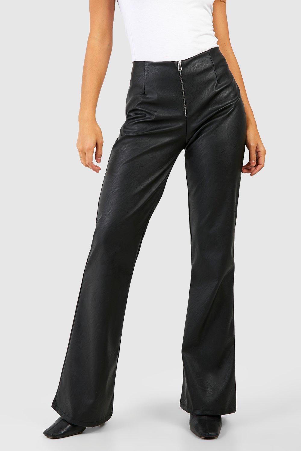 Zip Front High Waist Leather Look Pants, Boohoo