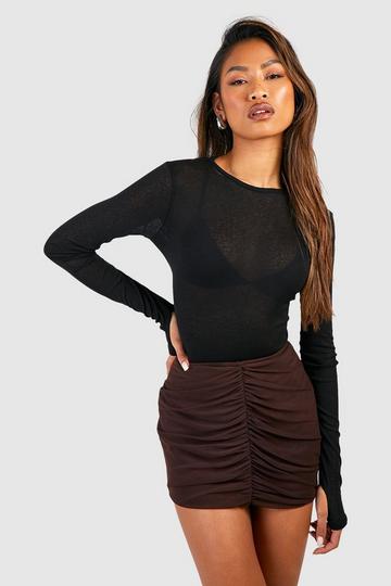 Ruched Mesh Mini Skirt rust