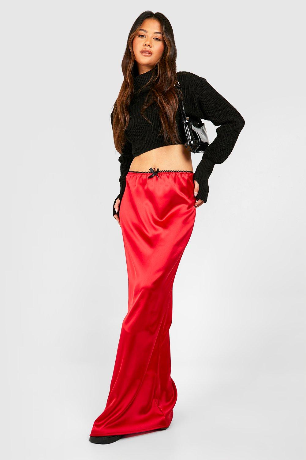 Boohoo red cheap maxi skirt