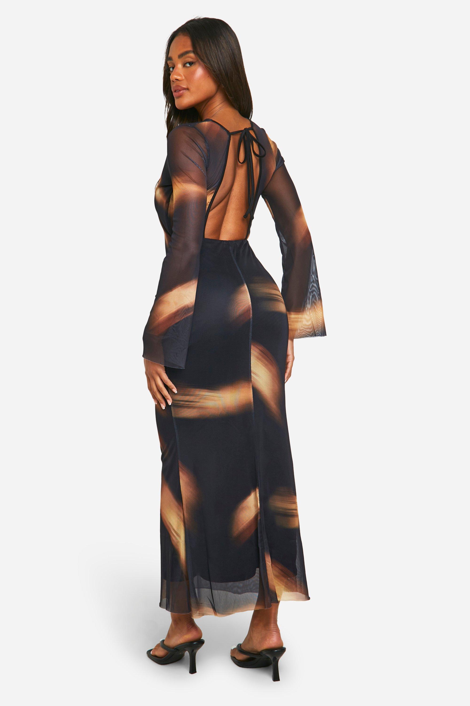 Mesh long sleeve maxi dress sale