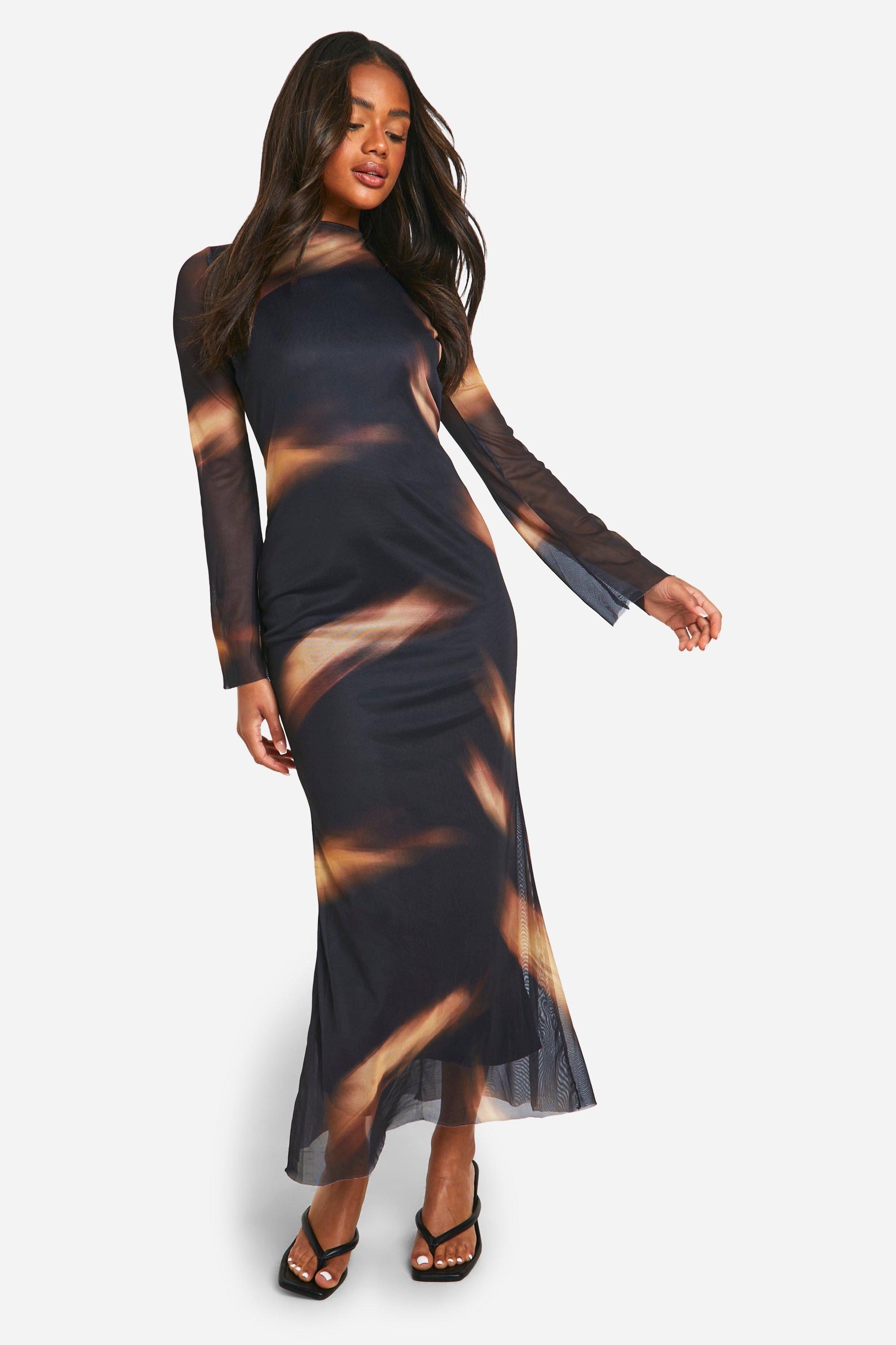 Women's Long Sleeve Mesh Maxi Dress