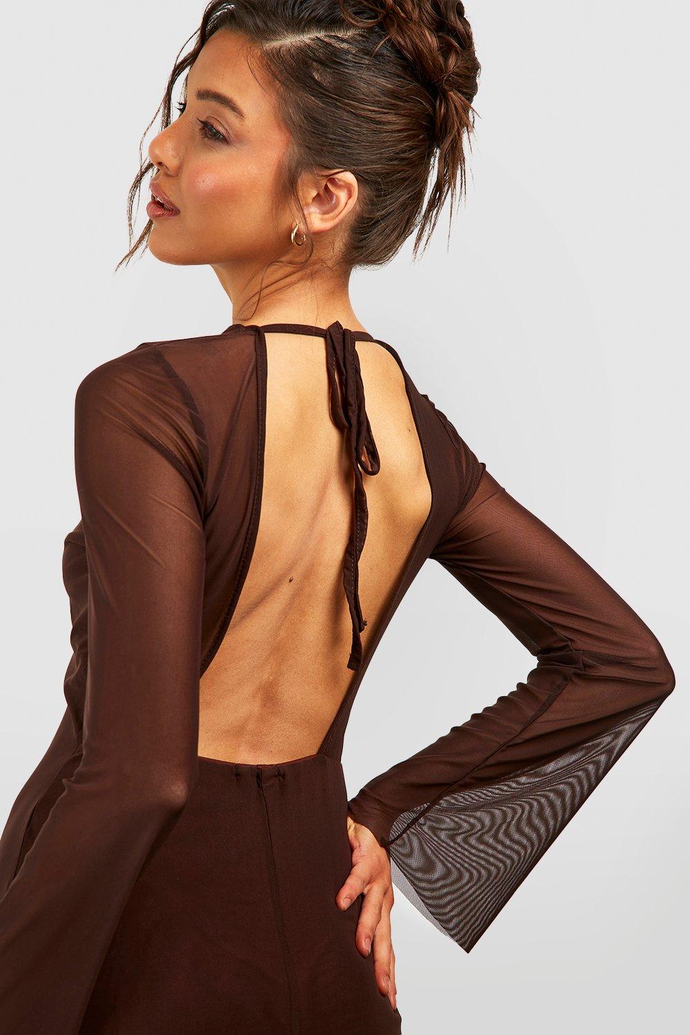 Long Sleeve Mesh Maxi Dress